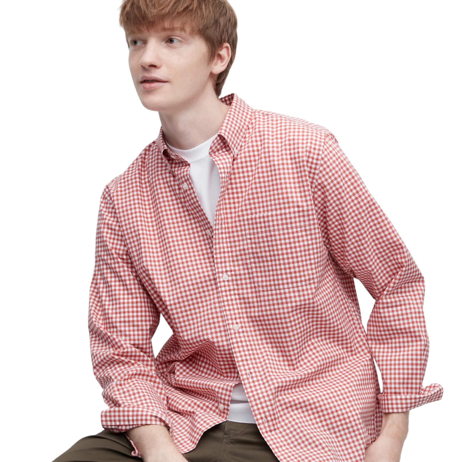 

Рубашка Uniqlo Extra Fine Cotton Broadcloth Long Sleeve, красный
