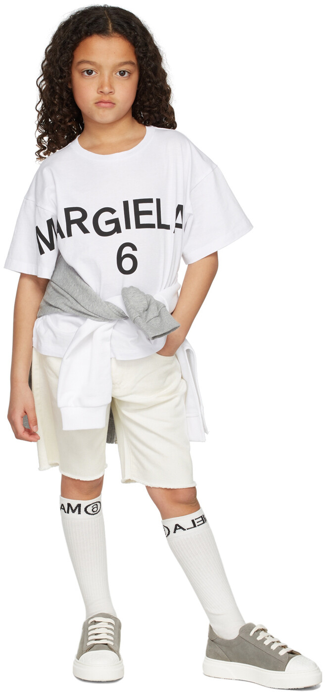 

Детская белая футболка с логотипом MM6 Maison Margiela