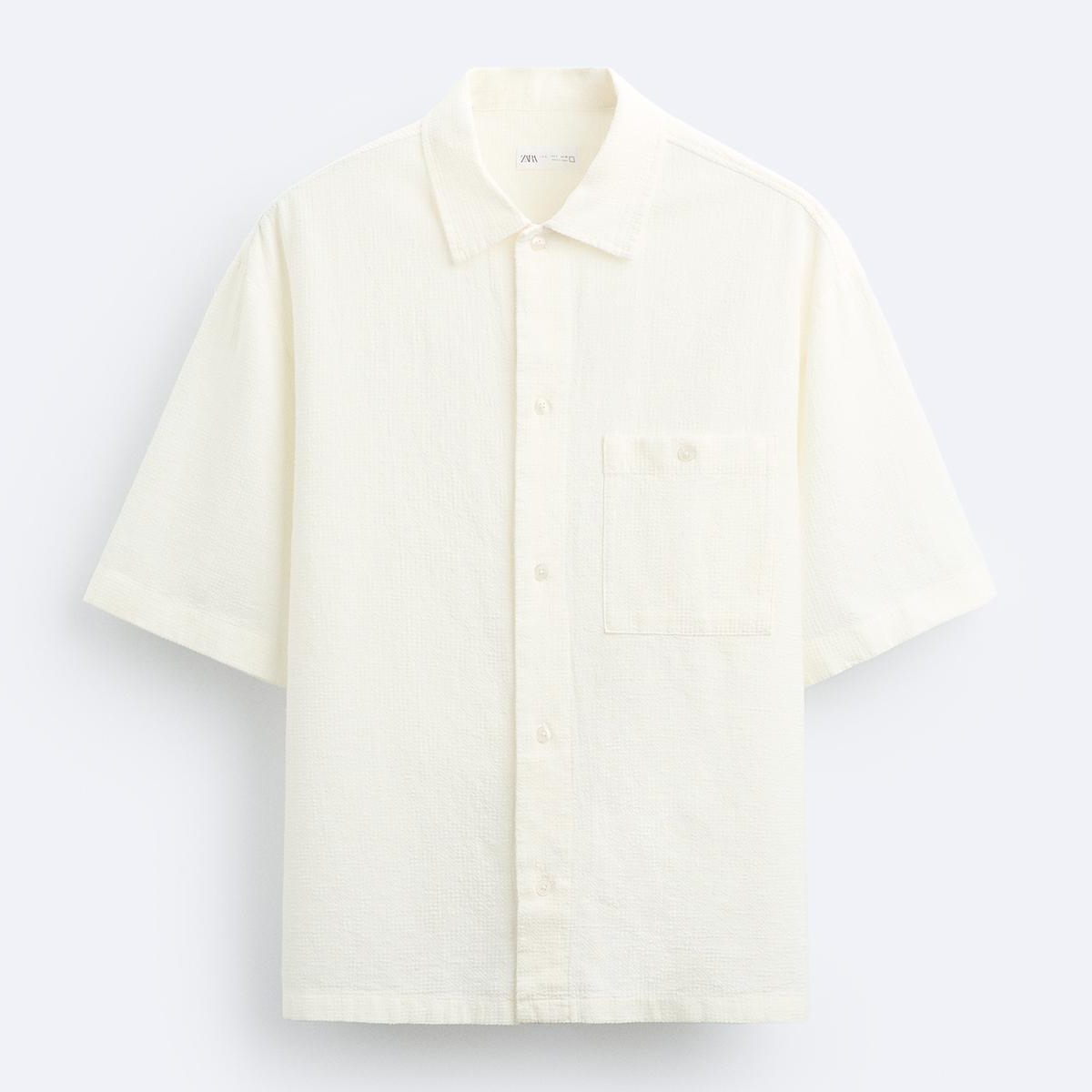 Рубашка Zara Cotton - Linen, белый рубашка zara cotton linen фиолетово коричневый