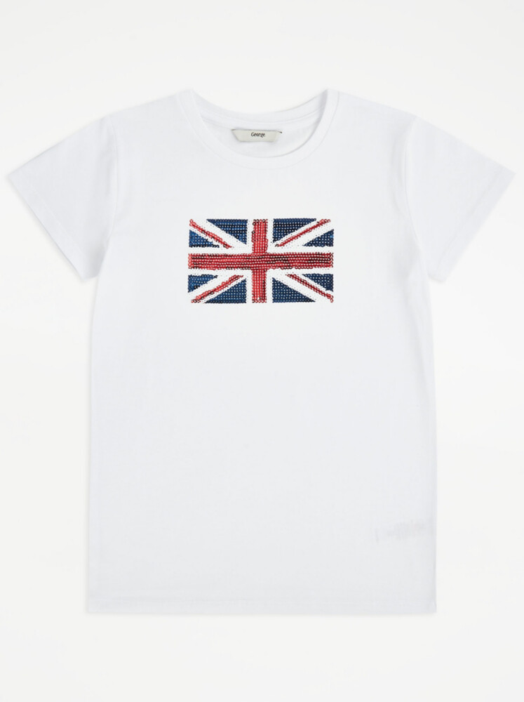 

Белая футболка с пайетками Union Jack в тон George., белый