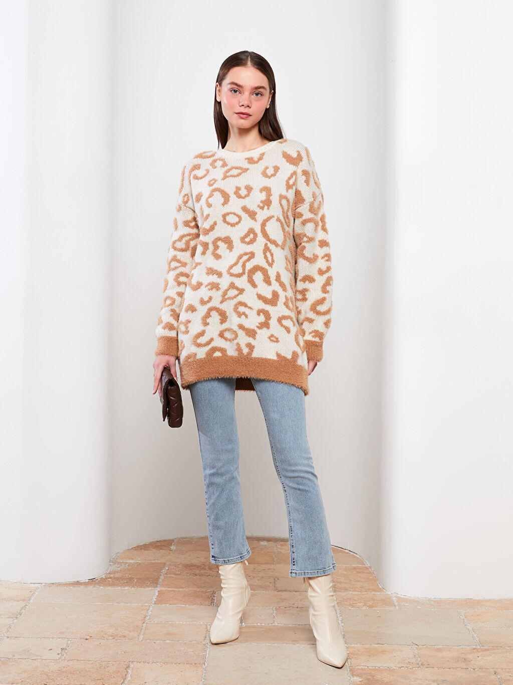 

Женская трикотажная туника с круглым вырезом и длинными рукавами LCW Modest