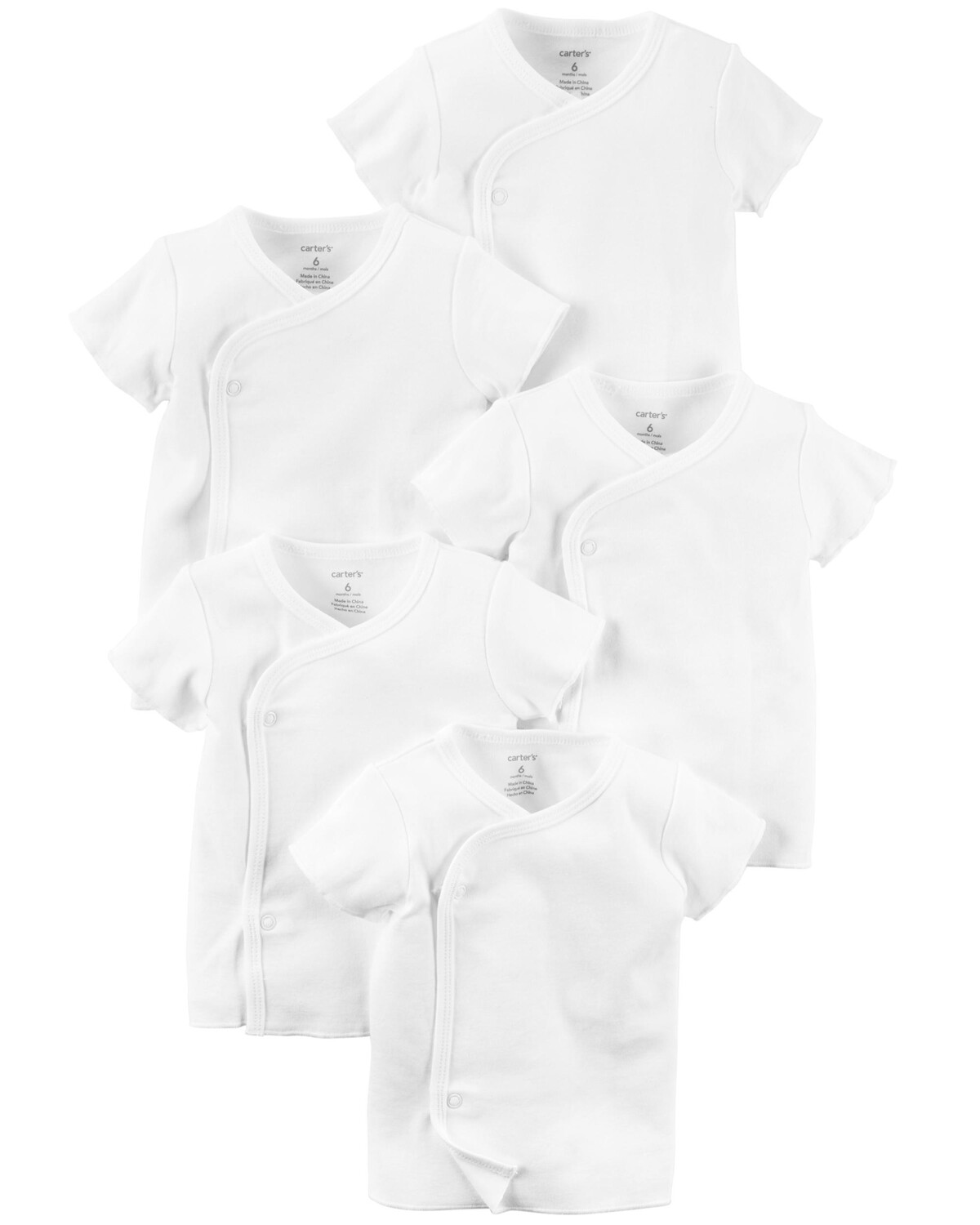 

Комплект из 5 футболок для малышей с боковыми защелками Carter's, белый