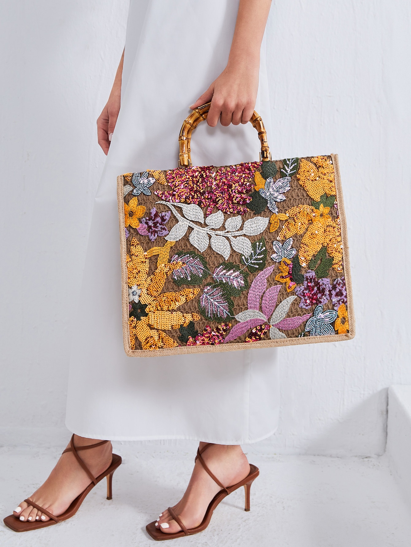 SHEIN VCAY Женская универсальная сумка-тоут с цветочной вышивкой, многоцветный