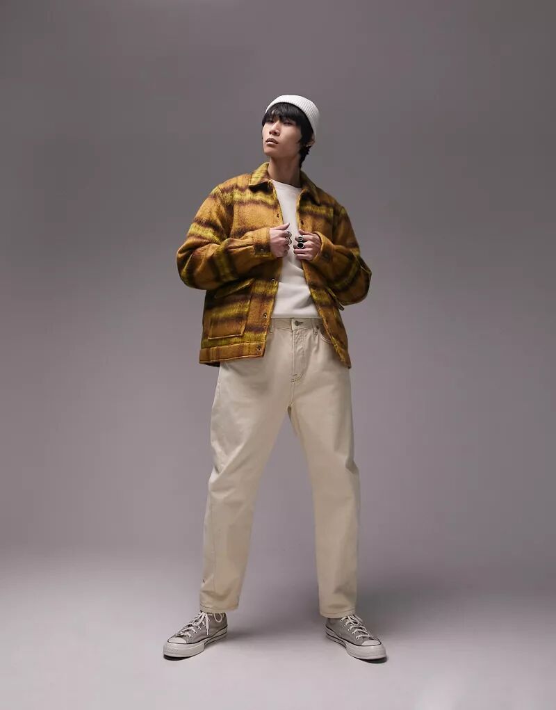 Куртка Topman в клетку горчичного цвета с шерстью ткань лен с шелком горчичного цвета в клетку