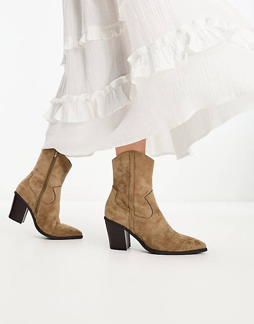 Серо-коричневые ботинки в стиле вестерн на каблуке ASOS DESIGN Rational