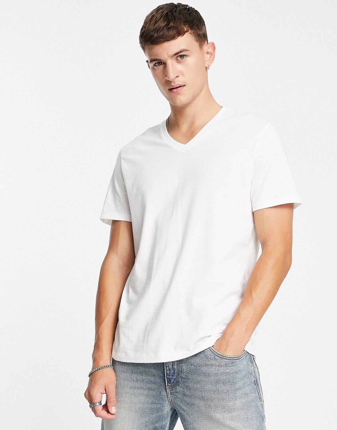 

Белая футболка с v-образным вырезом из хлопка ASOS DESIGN - WHITE, Белый