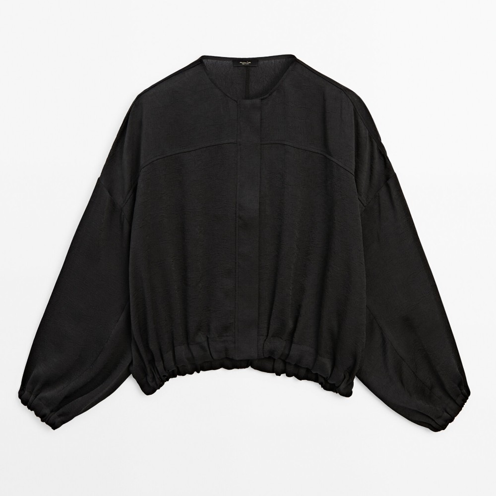 Блузка Massimo Dutti Creased-effect, черный
