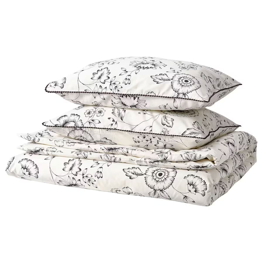 

Комплект постельного белья Ikea Jungfrunava, 3 предмета, 240x220/50x60 см, белый/темно-серый