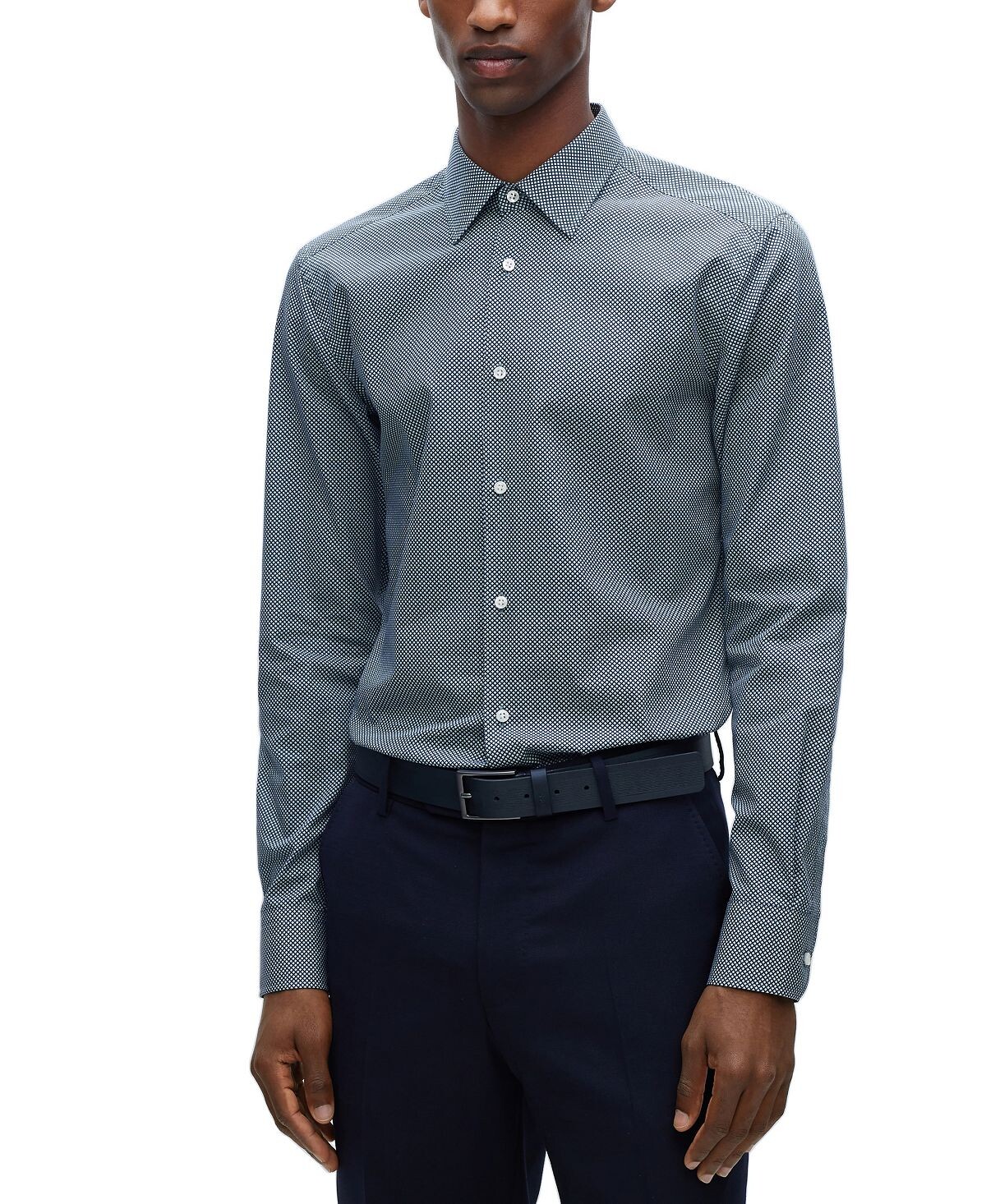 

Мужская классическая рубашка boss slim fit Hugo Boss, темно-синий
