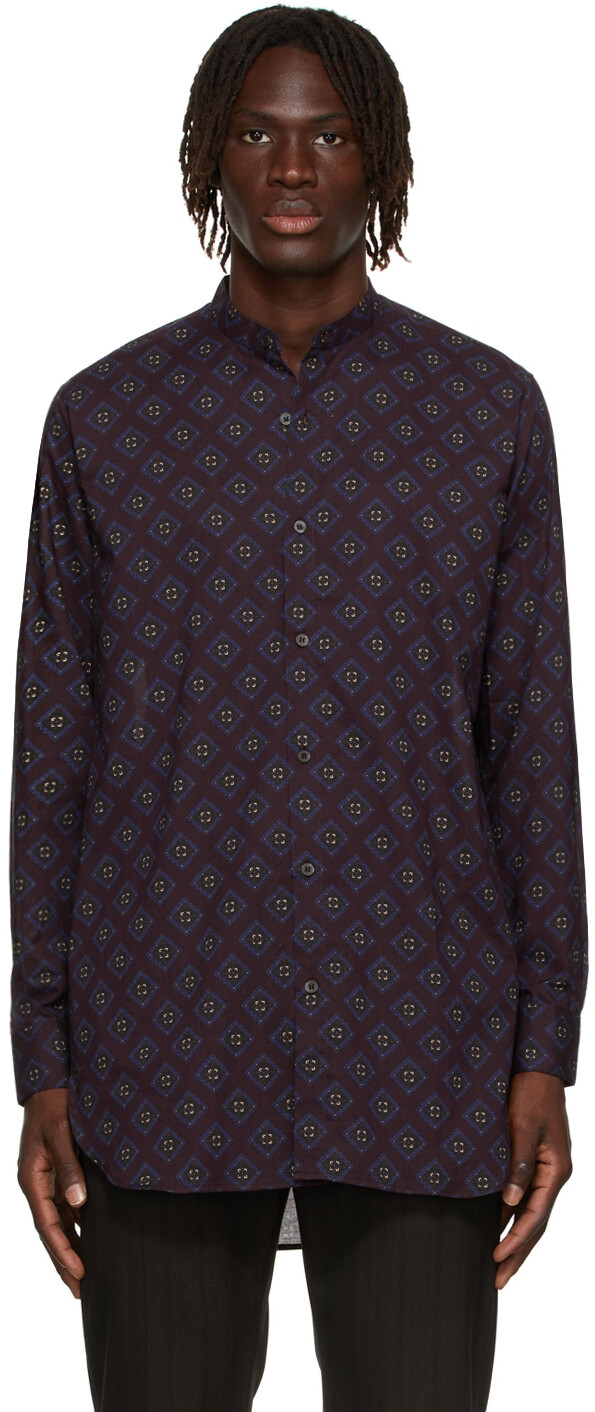 

Темно-красная рубашка без воротника из вуали Dries Van Noten