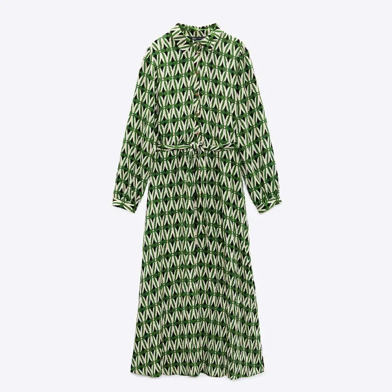 

Платье Zara Geometric Print, зеленый/экрю