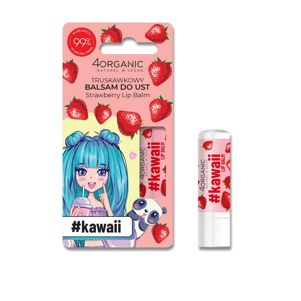 

4organic Kawaii Натуральный бальзам для губ Клубника 5г