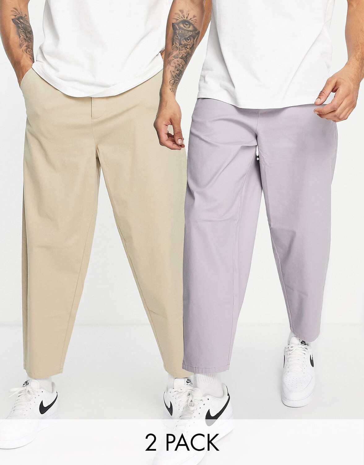 

Набор из 2 зауженных брюк свободного кроя ASOS DESIGN бежевого цвета с отделкой из камня и серого цвета