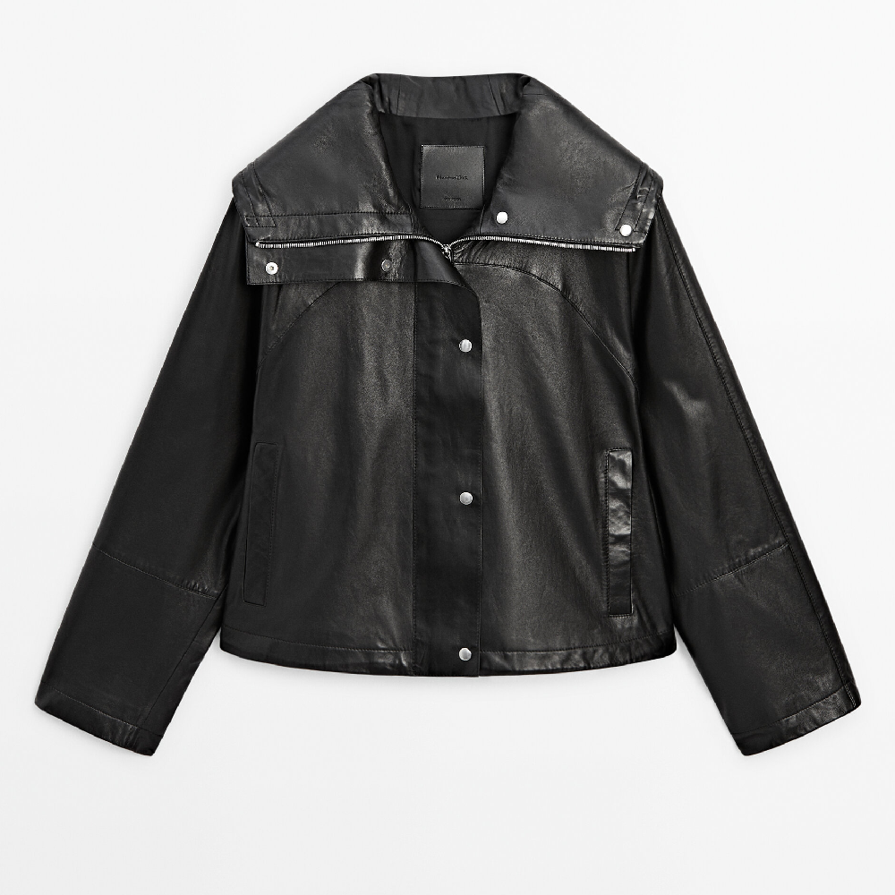 Кожанная куртка Massimo Dutti Nappa With Snap-buttons, черный
