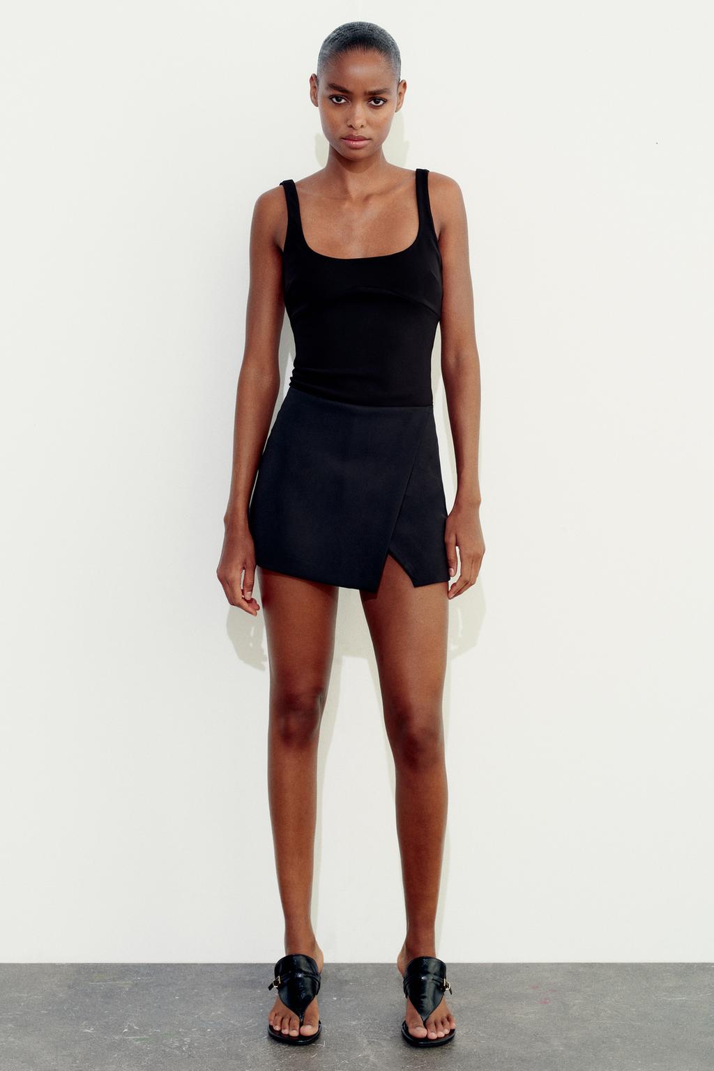 Асимметричная юбка ZARA, черный женская многослойная юбка с завышенной талией шифоновая юбка с цветочным принтом