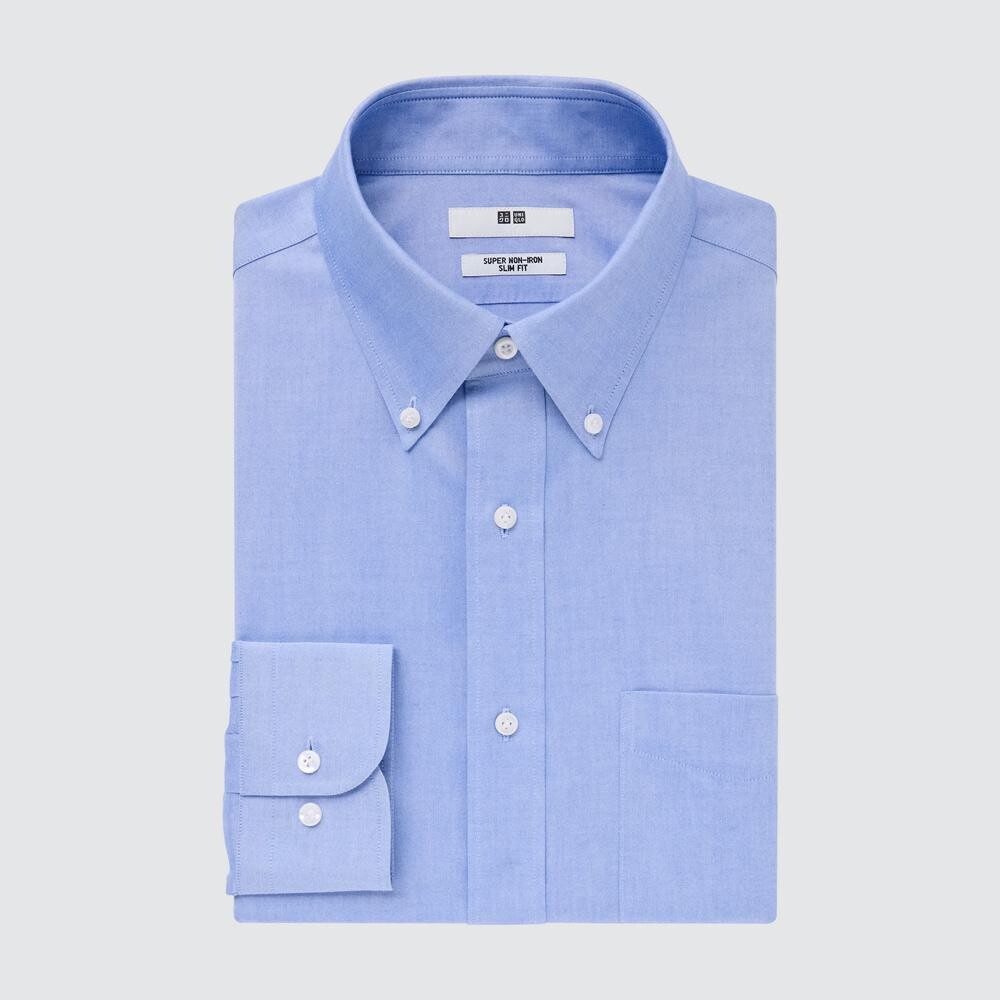 

Облегающая рубашка Uniqlo, синий