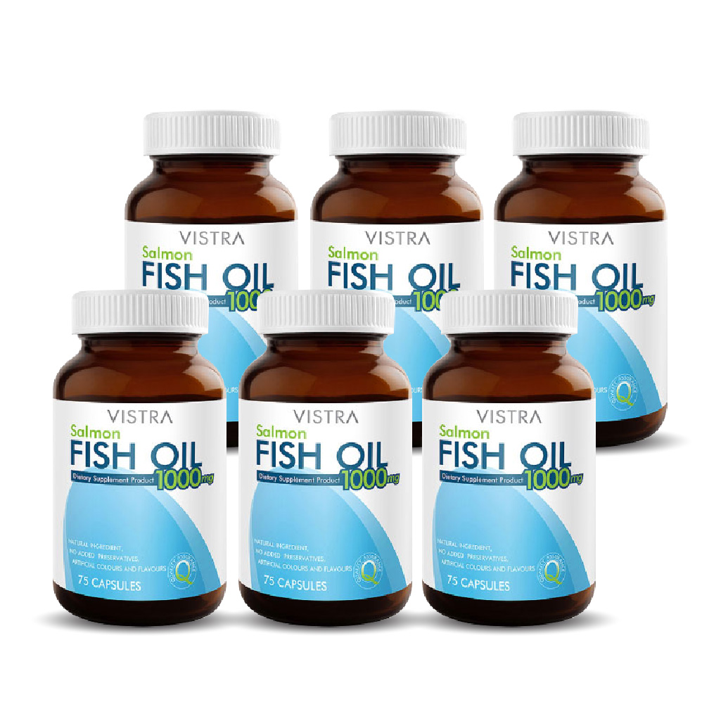 Рыбий жир Vistra Salmon Plus Vitamin E, 1000 мг, 6 банок по 75 капсул биологически активная добавка омега 3 полиен 35% с ламинарией и витамином е 1400 мг 30 капсул