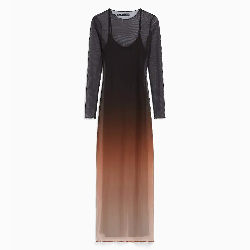 

Платье Bershka Long Tulle With Long Sleeves And A Print, черный
