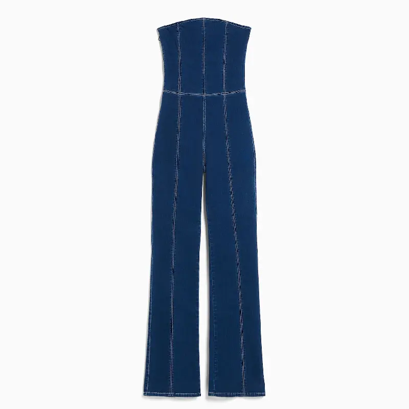 

Комбинезон Bershka Denim With Short Sleeves And Zip, темно-синий