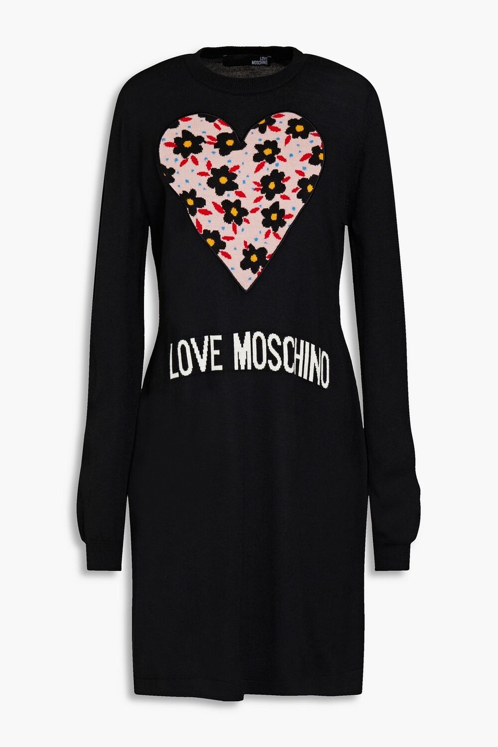 

Платье мини из смесовой шерсти интарсии LOVE MOSCHINO, черный