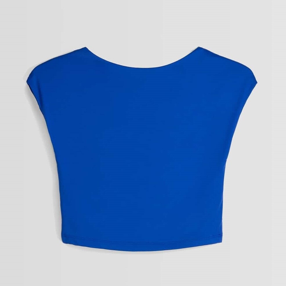 

Топ Bershka Short Sleeve Open Back Nylon Blend, синий