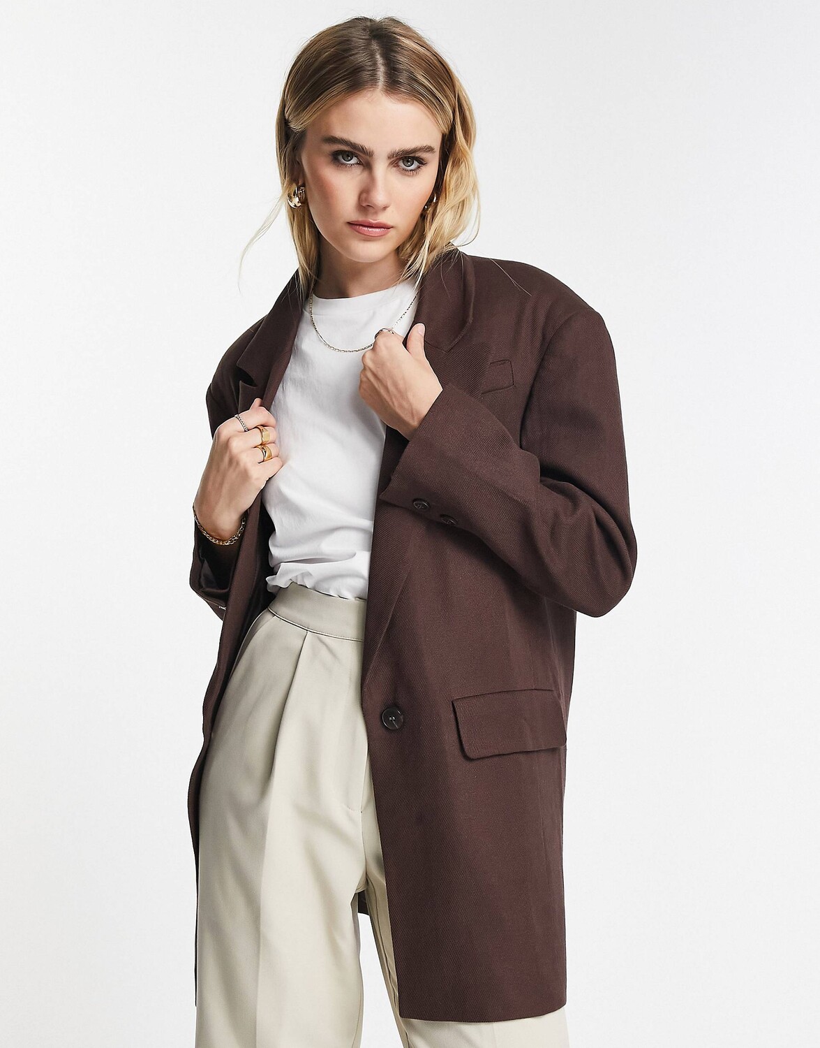 

Непринужденный однобортный блейзер оверсайз Topshop шоколадно-коричневого цвета