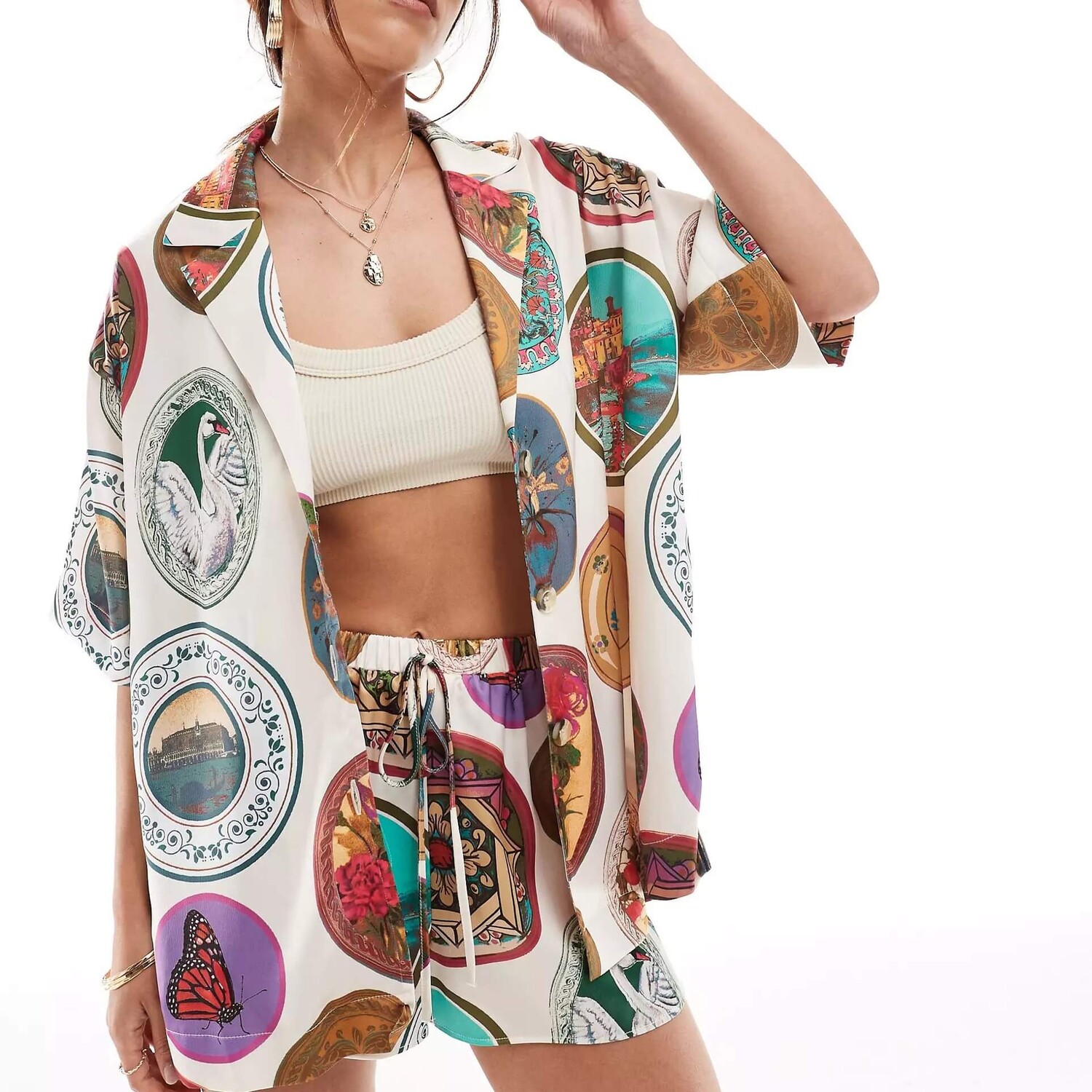 

Рубашка Asos Design Satin Co-ord, мультиколор