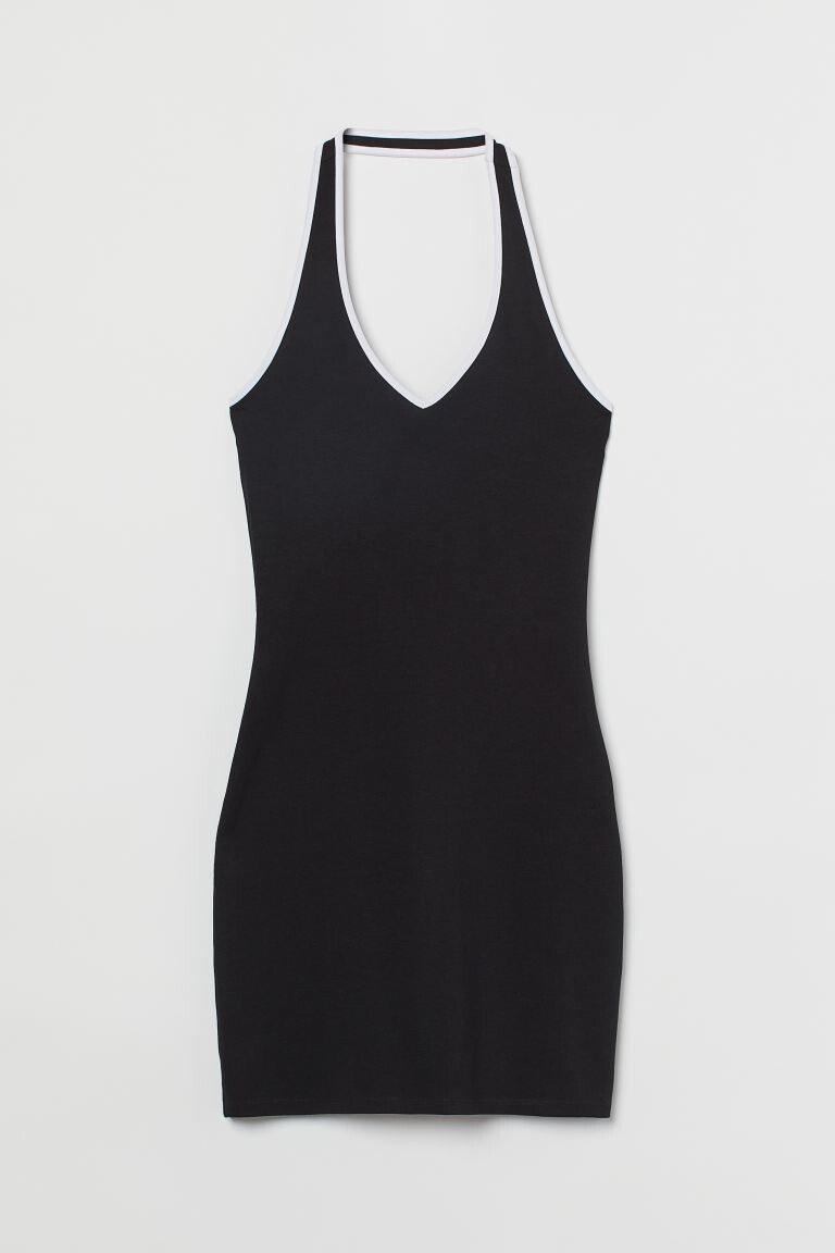 

Платье с застежкой на шее H&M, черно-белый