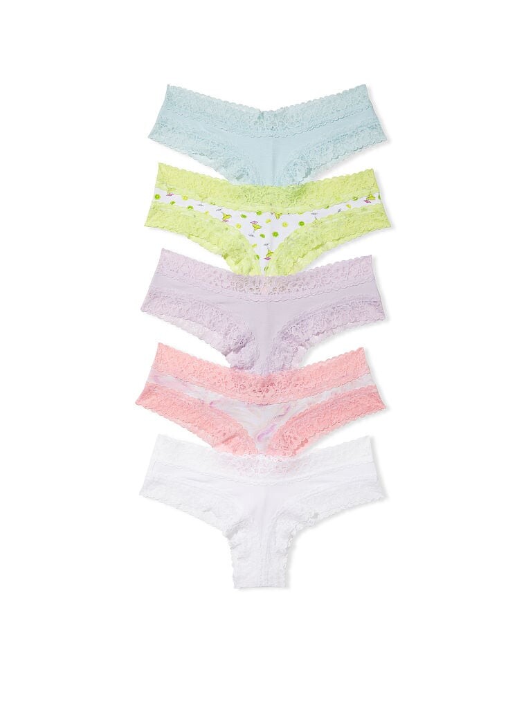 

Трусы Victoria's Secret Lace Waist Cotton Cheeky, 5 предметов, мультиколор