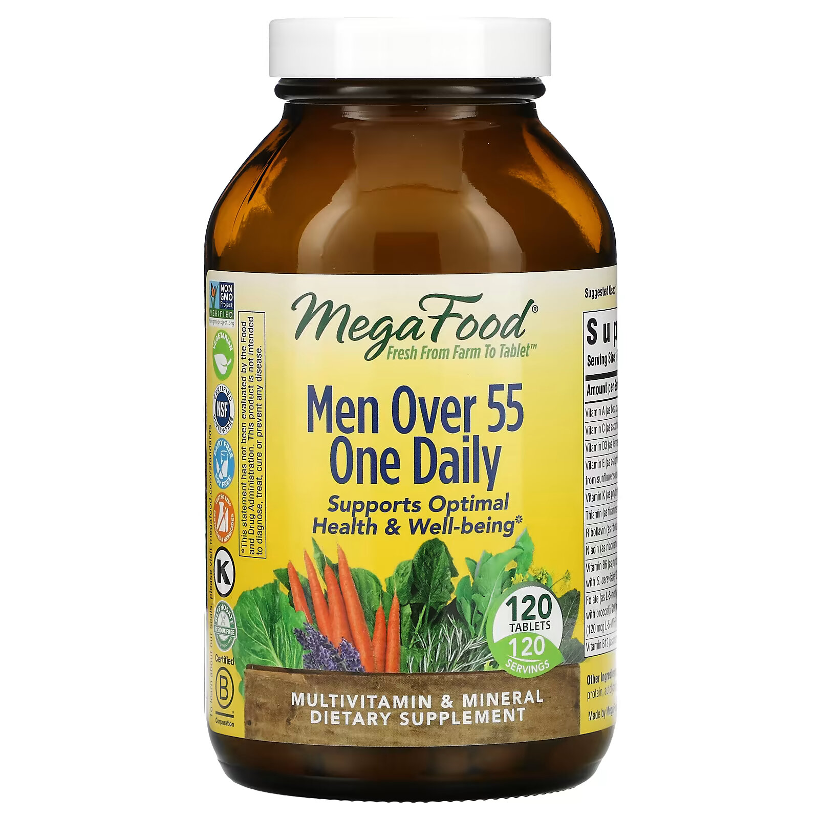 MegaFood, мультивитамины для мужчин старше 55 лет, для приема один раз в день, 120 таблеток new chapter ежедневная мультивитаминная добавка для мужчин от 55 лет один раз в день 96 вегетарианских таблеток