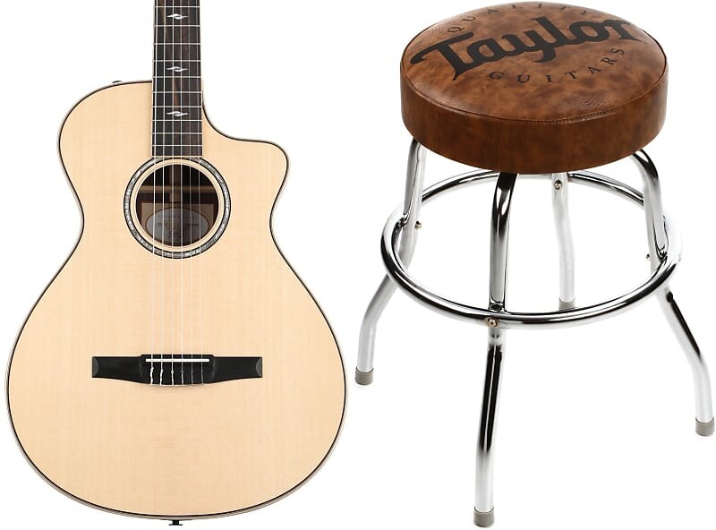 

Гитара Taylor 812ce-N Grand Concert с нейлоновыми струнами, натуральный комплект, барный стул с логотипом Taylor Brown, 24 дюйма C801001303800077000=1 1510=1