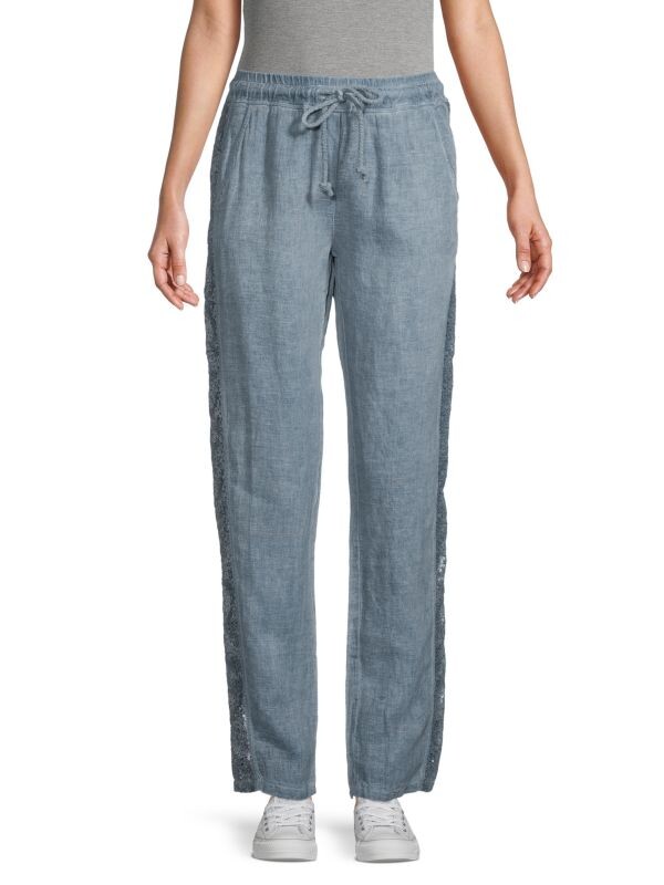 

Льняные брюки в полоску с пайетками Saks Fifth Avenue Denim blue