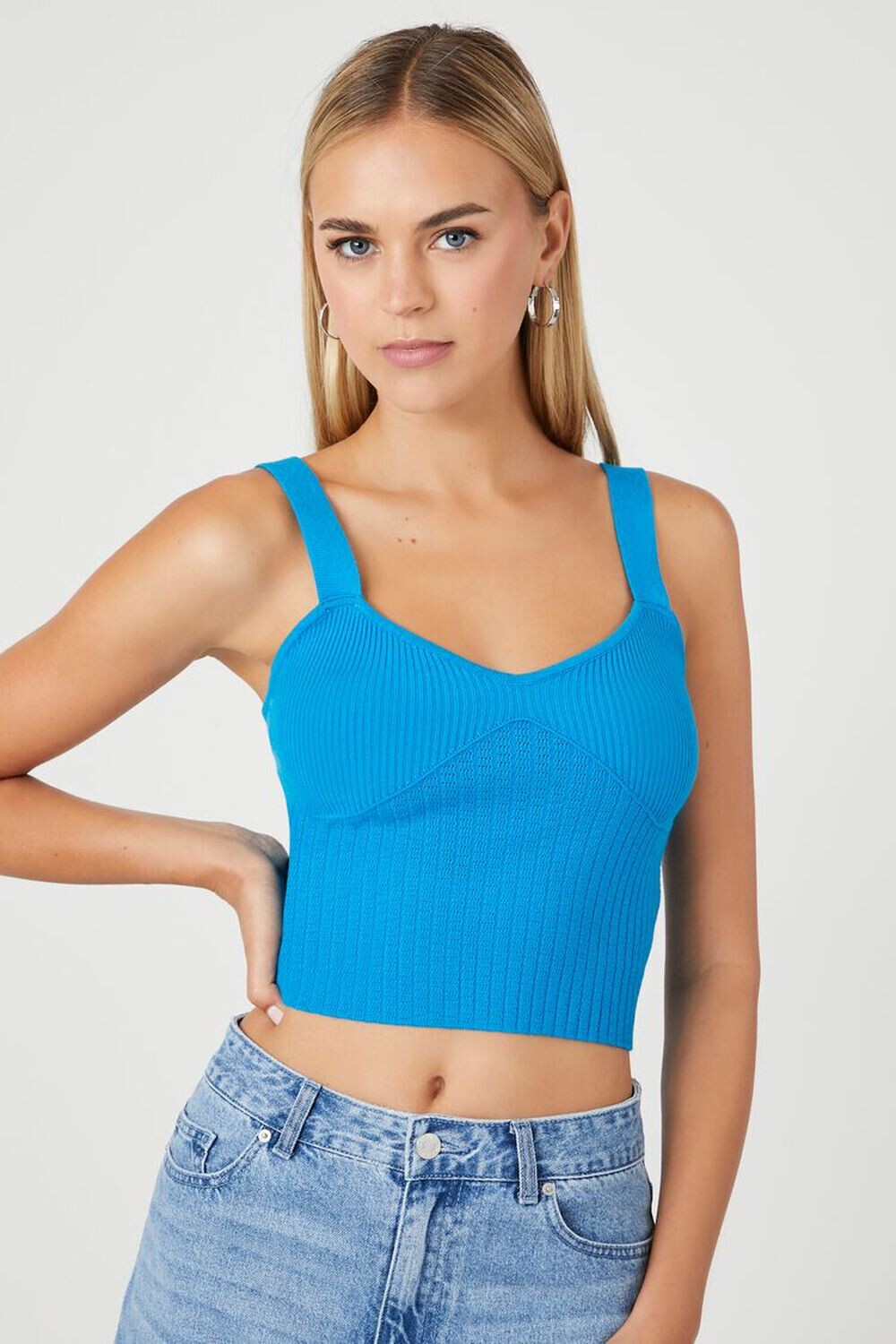 

Укороченная майка вязанной вязки-свитера Forever 21, синий
