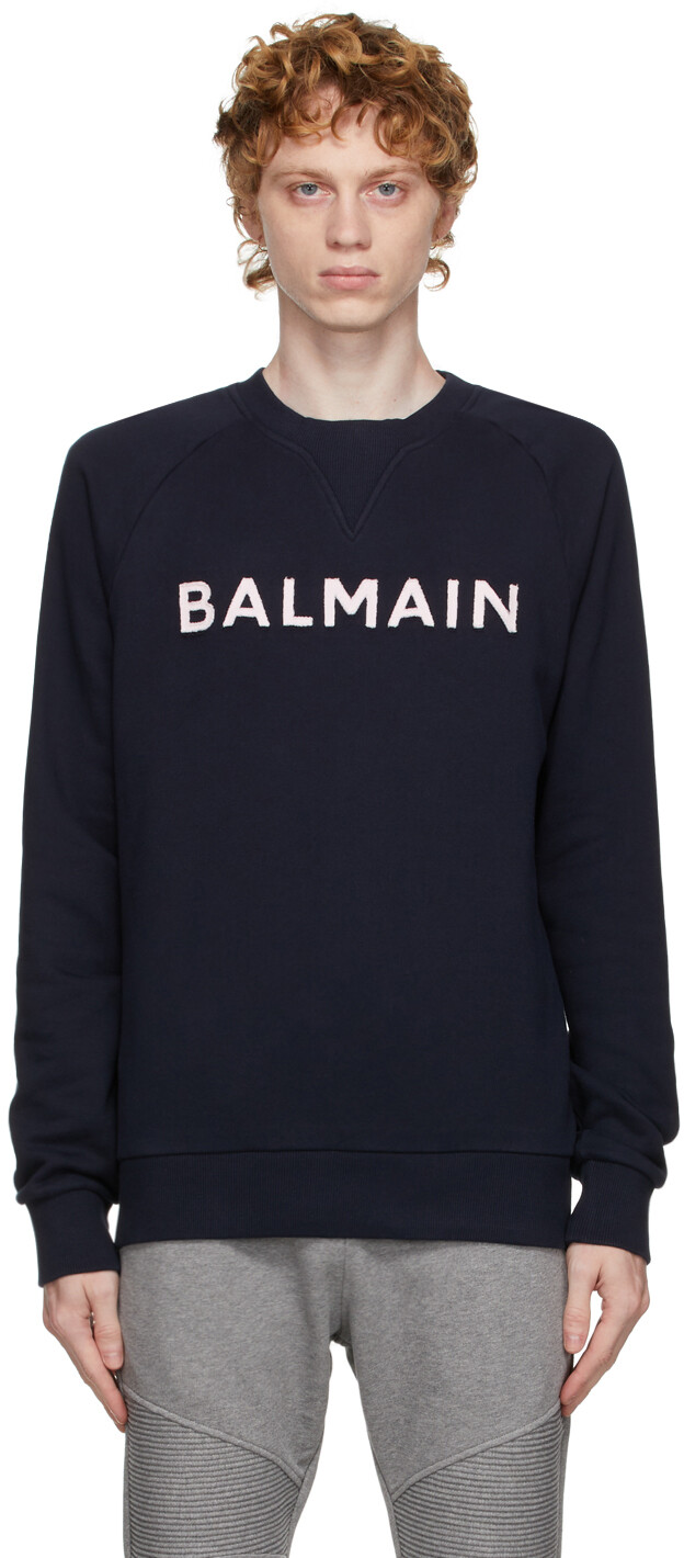

Темно-синий свитшот с логотипом из ткани френч терри Balmain