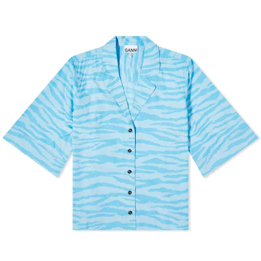 цена Рубашка GANNI Printed Cotton, синий