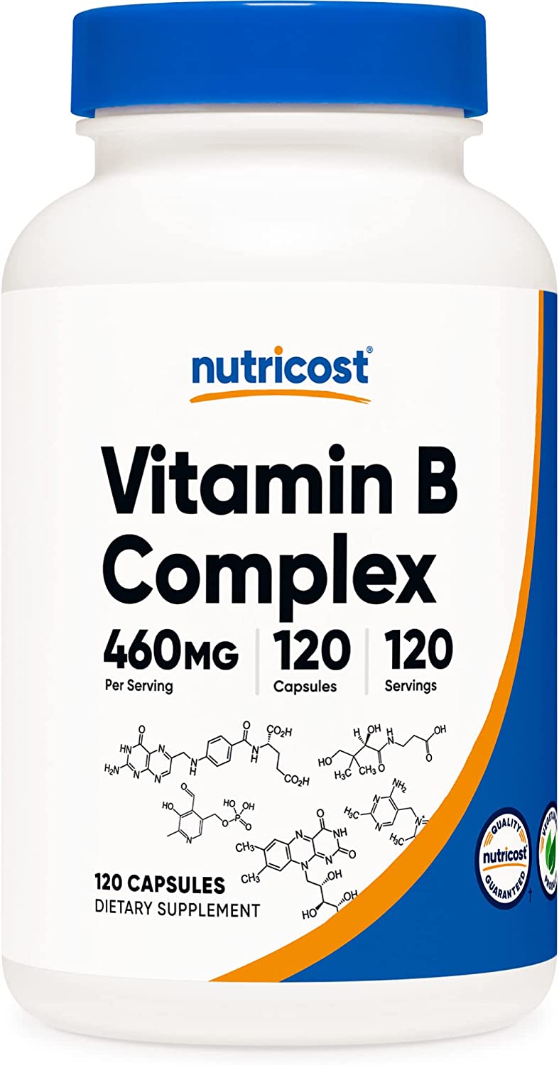 Комплекс витаминов группы В Nutricost, с витамином С, 120 капсул магнезиум хелат комплекс в6 280 мг 120 капсул компас здоровья