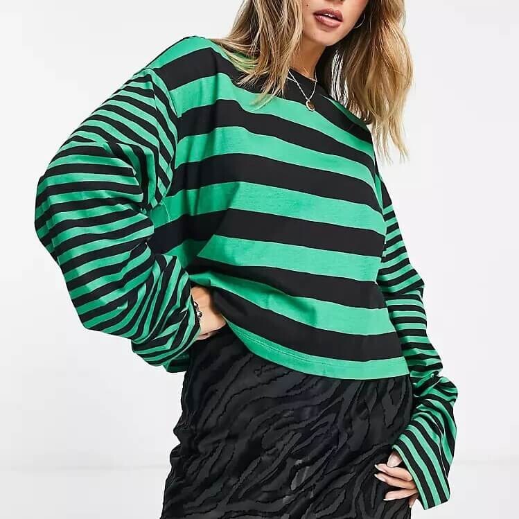 

Свитшот Asos Design With Wide Sleeve, зеленый/черный