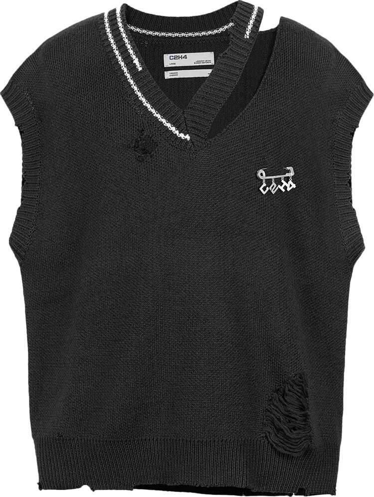 

Жилет C2H4 Distressed V Neck Sleeveless Knit Vest 'Black', черный