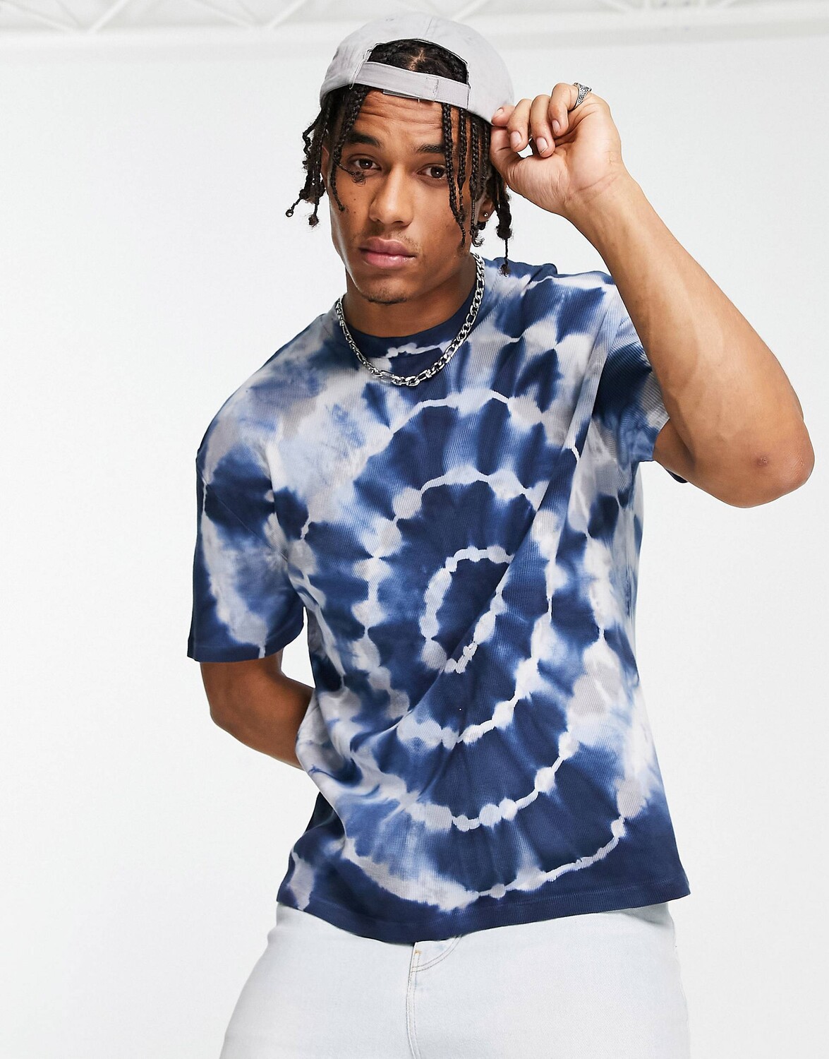 

Свободная сине-серая футболка с принтом тай-дай ASOS DESIGN