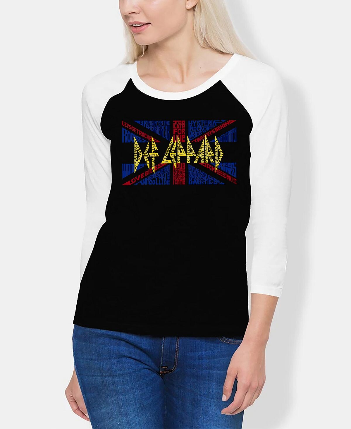 

Женский топ реглан word art - def leppard top LA Pop Art, черно-белый