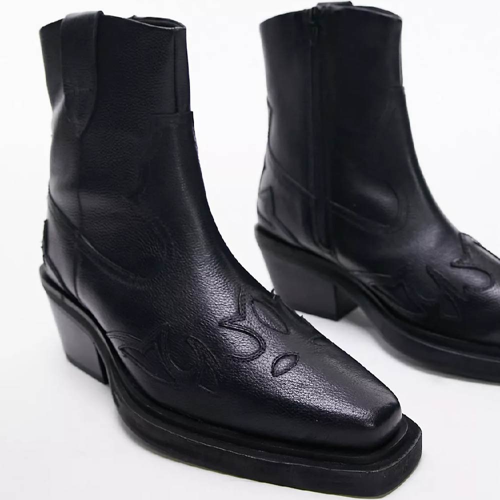 Сапоги Topshop Wide Fit Lena Leather Western Ankle, черный сапоги topshop wide fit lara leather western style ankle черный