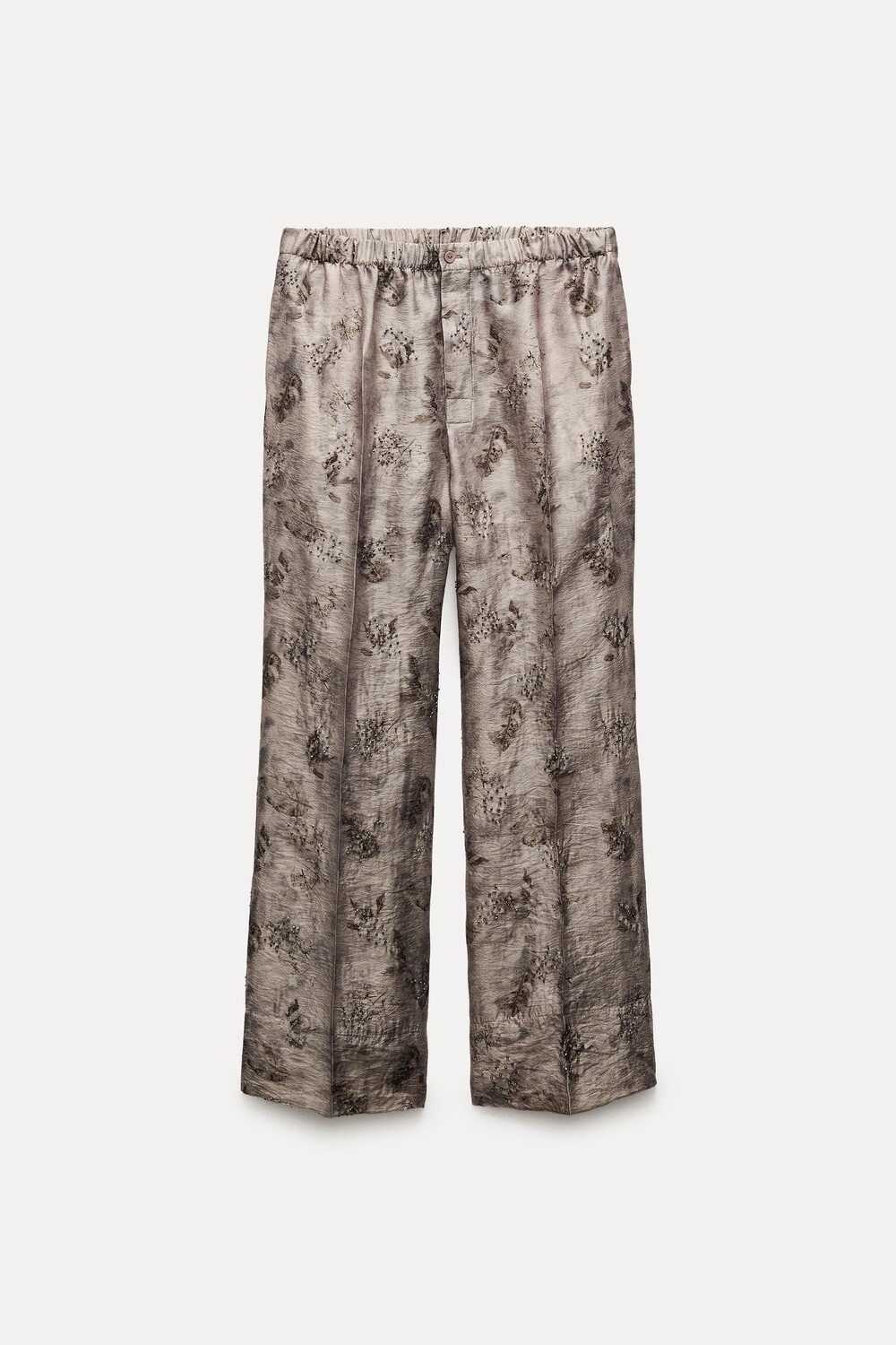 

Брюки Zara ZW Collection Printed Embroidered, серовато-коричневый