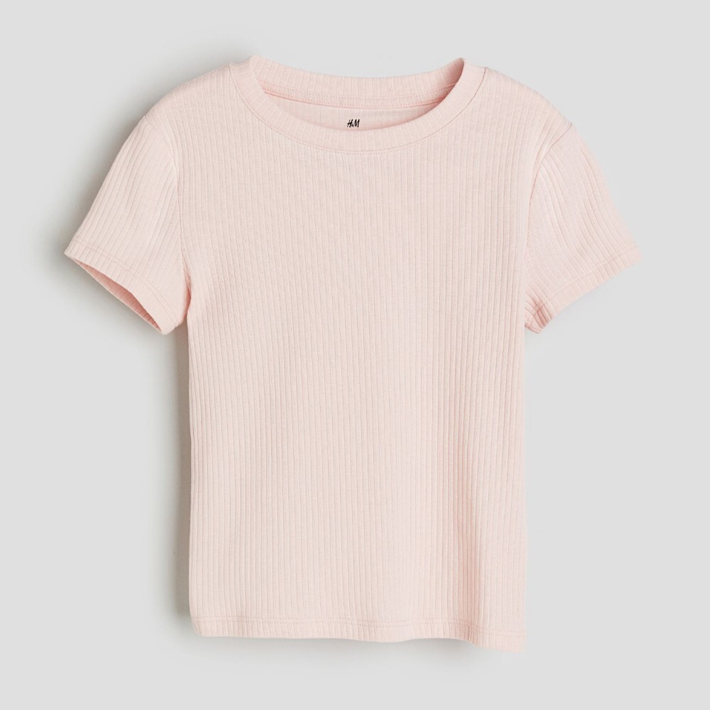 Футболка H&M Kids Ribbed Cotton Jersey, светло-розовый