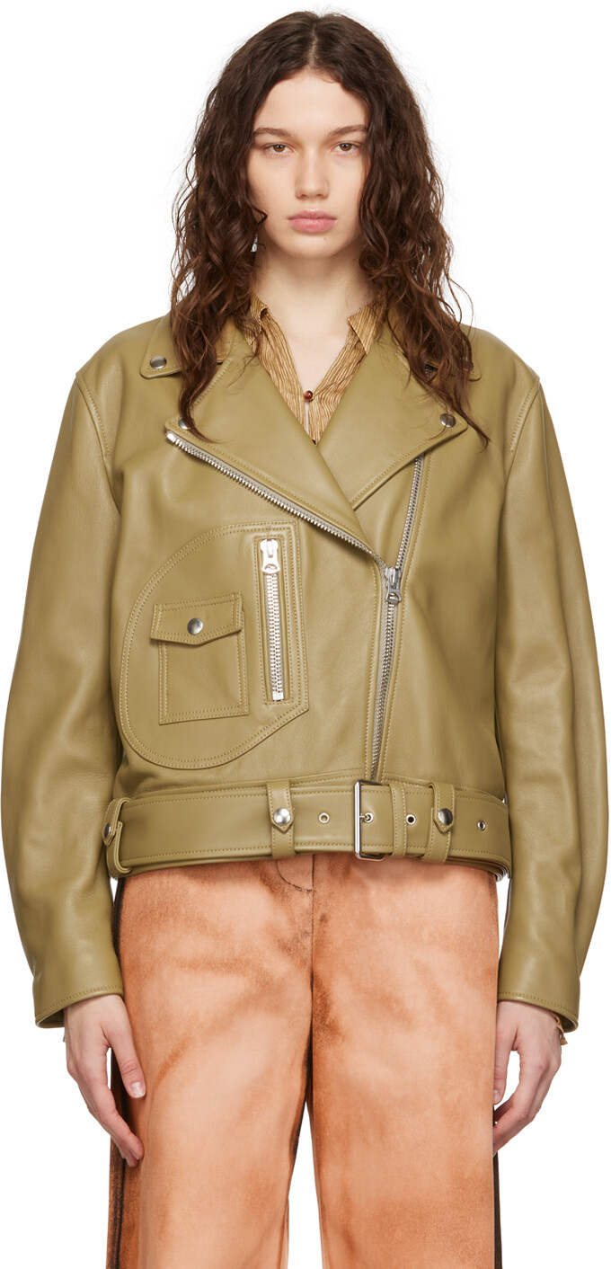 

Байкерская кожаная куртка цвета хаки Acne Studios