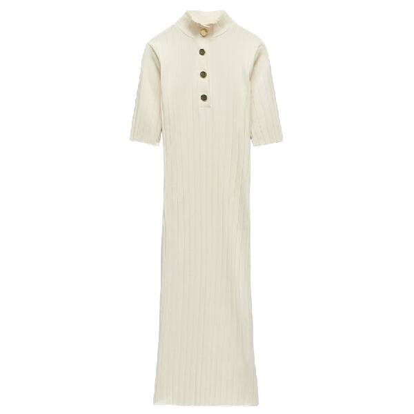 

Платье Zara Ribbed With Buttons, кремовый