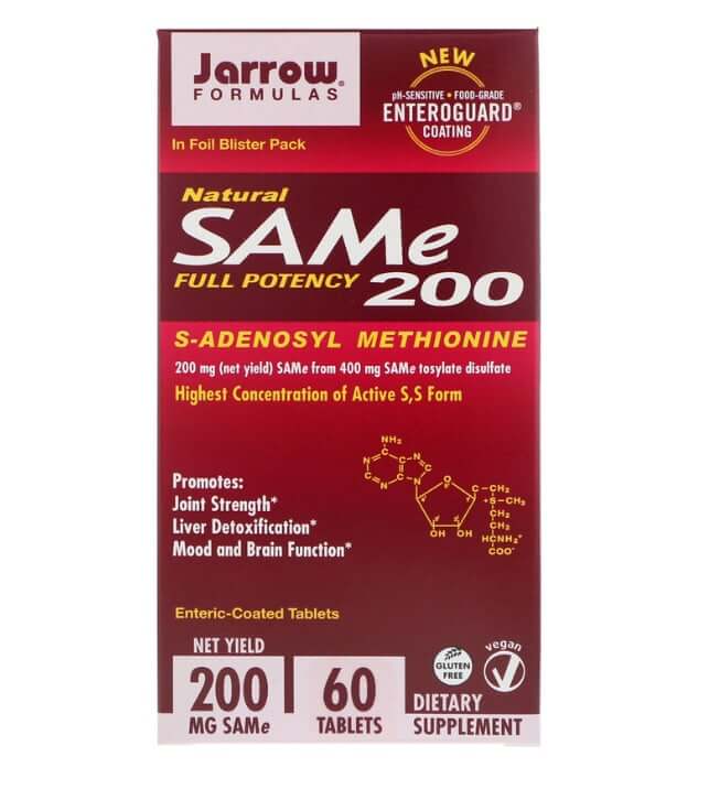 цена Jarrow Formulas, натуральный SAM-e 200, 200 мг, 60 таблеток, покрытых кишечнорастворимой оболочкой