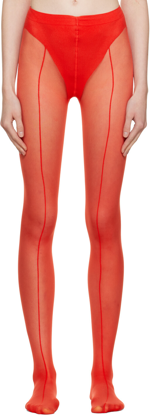 

Красные прозрачные колготки Mugler Edition Wolford