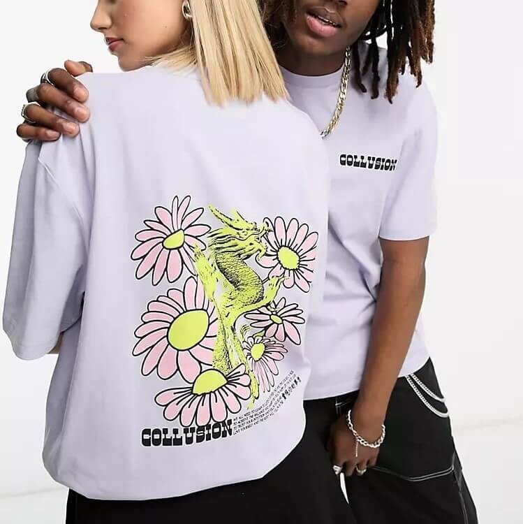 

Футболка Collusion Unisex Dragon Print, светло-фиолетовый