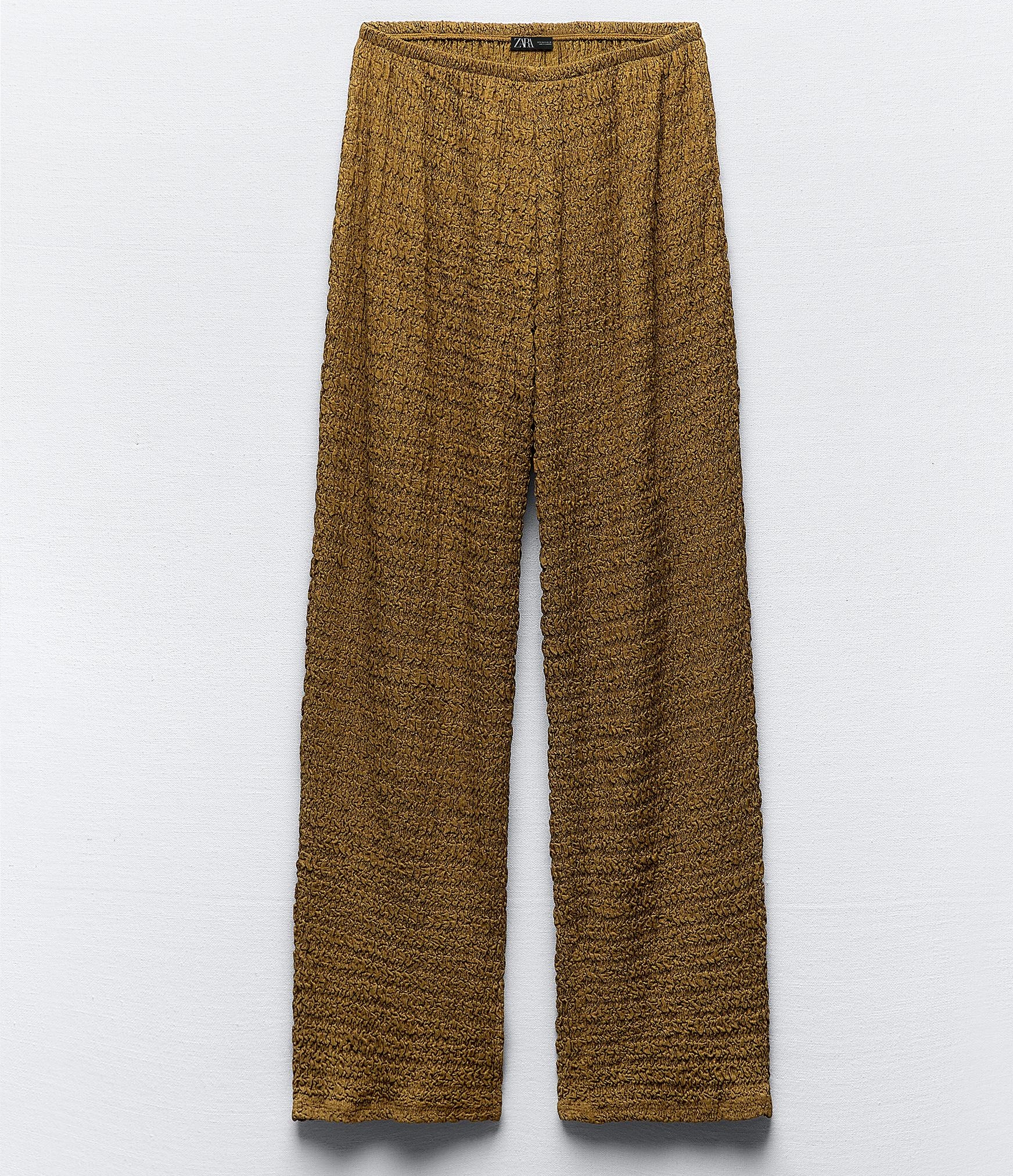 Брюки Zara Textured, темно-желтый новые женские брюки лидер продаж 2023 модные плиссированные металлические брюки с высокой талией и эластичным поясом