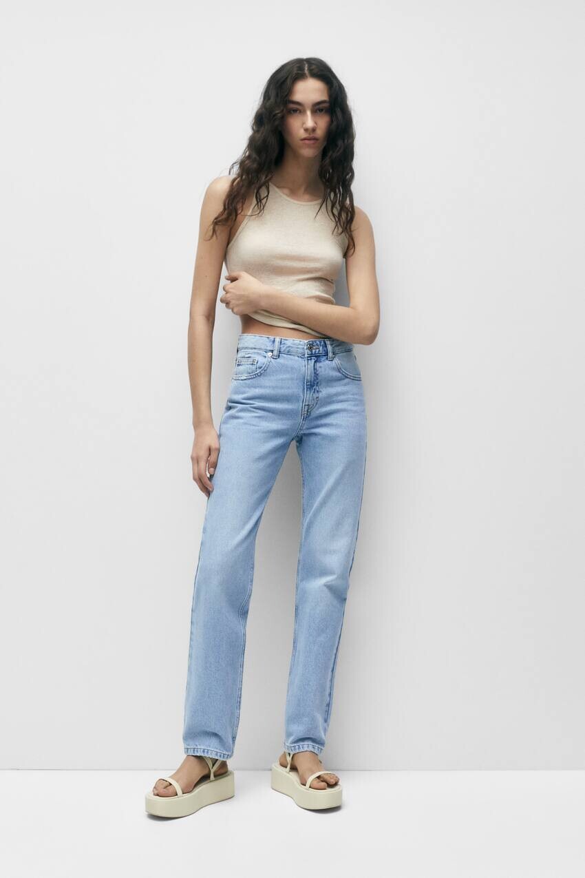 

Джинсы прямого кроя со средней посадкой Pull&Bear, бледно-голубой, Синий